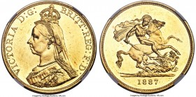Victoria gold 5 Pounds 1887 MS61 Prooflike NGC, KM769, S-3864. A Prooflike example of the type showcasing reflective fields and a near-medallic level ...