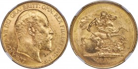 Edward VII gold 5 Pounds 1902 MS61 NGC, KM807, S-3965. Of the approximately 35,000 pieces minted of this one-year type, 27,000 were melted, resulting ...