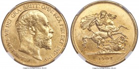 Edward VII gold 5 Pounds 1902 UNC Details (Surface Hairlines) NGC, KM807, S-3966, W&R-40. A fully uncirculated example of this popular gold denominati...