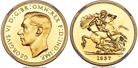 George VI gold Proof 5 Pounds 1937 PR61 NGC, KM861, S-4074. An ever-popular type struck in a mintage of 5,500, issued as part of George VI's coronatio...