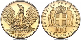 Constantine II gold "1967 Revolution" 100 Drachmai ND (1970) MS66 NGC, KM95. Mintage: 10,000. Struck to commemorate the April 21, 1967 revolution

H...