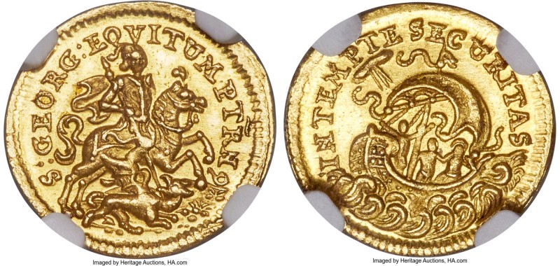 Jeremias Roth Senior gold 1/2 Ducat ND (1690-1751) MS66 NGC, Kremnitz mint, Fr-5...