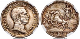 Vittorio Emanuele III silver Prova Lira 1915-R MS63 NGC, Rome mint, KM-PrB26, Pag-259. A very rare pattern for the Lira, produced with a business stri...