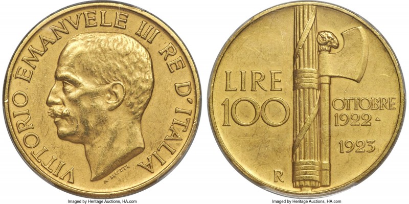 Vittorio Emanuele III gold 100 Lire 1923-R MS62 Matte PCGS, Rome mint, KM65, Fr-...