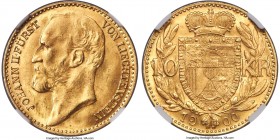 Johann II gold 10 Kronen 1900 MS64+ NGC, KM-Y5. A lower mintage issue that saw only 1,500 examples produced. Luxuriously silky luster pervades over su...