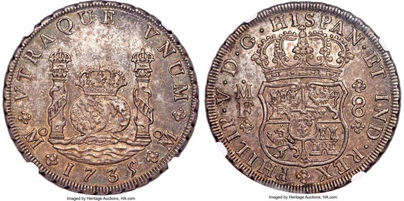 Philip V 8 Reales 1735 Mo-MF MS62 NGC, Mexico City mint, KM103, Cal-779. A whole...