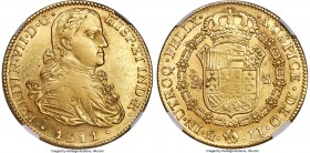 Ferdinand VII gold 8 Escudos 1811 Mo-JJ AU58 NGC, Mexico City mint, KM160, Fr-47. Attractively lustrous over satiny surfaces revealing only a minimum ...