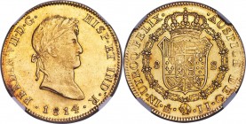 Ferdinand VII gold 8 Escudos 1814 Mo-JJ MS60 NGC, Mexico City mint, KM161. Highly lustrous, a hint of rub on the obverse portrait contributing to the ...