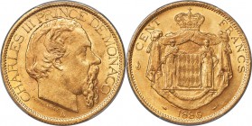 Charles III gold 100 Francs 1886-A MS63+ PCGS, Paris mint, KM99, Gad-MC122. Rich gold in color, with warm luster enlivening the planchet. A truly choi...