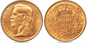 Albert I gold 100 Francs 1891-A MS63 PCGS, Paris mint, KM105, Gad-MC124. A satiny selection with only light instances of handling to speak of. AGW 0.9...