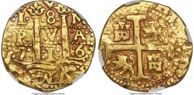 Philip V gold Cob 8 Escudos 1716 L-M XF Details (Mount Removed, Damaged) NGC, Lima mint, KM38.2, Cal-28. 26.77gm. From the Loosdrecht shipwreck of 171...