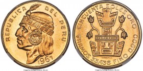 Republic gold "Inca" 50 Soles 1967 MS67 NGC, Lima mint, KM219, Fr-77. Approaching flawless condition, with flashy surfaces that border on Prooflike an...