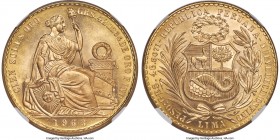 Republic gold 100 Soles 1963 MS67 NGC, Lima mint, KM231. A sharp example of the type offering blooming golden luster and a quality of preservation tha...
