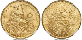 Republic gold 100 Soles 1969 MS65 NGC, Lima mint, KM231. From a reported mintage of 540 pieces. A later date of the issue with a relatively tiny minta...
