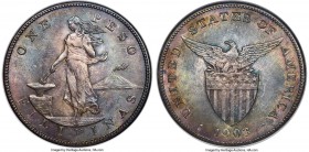 USA Administration Peso 1903-S MS64 NGC, San Francisco mint, KM168. Alluringly toned, with a beautifully laid arrangement of pastel coloration that me...