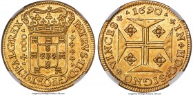 Pedro II gold 4000 Reis 1690 AU58 NGC, Lisbon mint, KM156, Fr-76. An example of noteworthy quality, benefitting from the combined qualities of a clear...