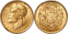 Ferdinand I gold Medallic 20 Lei 1922 (1928/1929)-(a) MS63 PCGS, London mint, KM-XM1, Stamb-082. Struck in commemoration of Ferdinand's coronation. An...