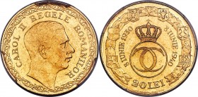Carol II gold 20 Lei 1940 MS61 PCGS, Bucharest mint, KM-XM9, Fr-18, Stamb-108. Struck in commemoration of the 10th anniversary of Carol's reign. A des...