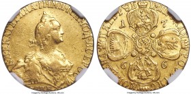 Catherine II gold 5 Roubles 1766-СПБ XF40 NGC, St. Petersburg mint, KM-C78a, Bit-60 (R). An appealing circulated example of this scarce 5 Rouble issue...
