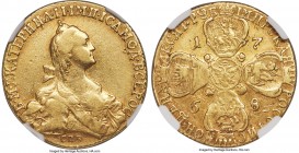 Catherine II gold 10 Roubles 1768-CΠБ VF30 NGC, St. Petersburg mint, KM-C79a, Bit-18 (R), Petrov 22 Rub. Narrow portrait. Obv. Crowned and draped port...