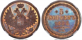 Nicholas I 5 Kopecks 1853-EM MS64 Red and Brown NGC, Ekaterinburg mint, KM-C152.1, Bit-582 (R1), Brekke-269 (Very Rare), Ilyin 10 Rub. Of considerable...
