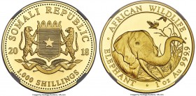 Republic gold "Elephant" 1000 Shillings (1 oz) 2018 MS69 NGC, KM-Unl. A near-perfect selection certified "MS" by NGC, though with an essentially Proof...