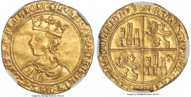 Castile & Leon. Pedro I gold Dobla of 35 Maravedis ND (1350-1369)-S AU58 NGC, Seville mint, Fr-105, Cay-1276 var. (legends). 4.50gm. + PЄTRVS : DЄI : ...
