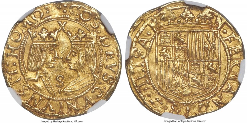 Ferdinand & Isabella (1474-1504) gold Excelente ND (1476-1516)-S MS62 NGC, Sevil...