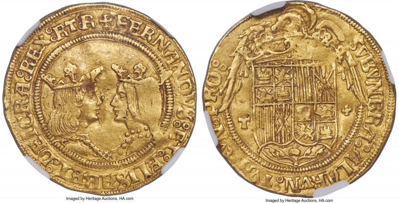 Ferdinand & Isabella (1474-1504) gold 2 Excelentes ND (1476-1516)-T AU53 NGC, To...