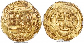 Philip II gold Cob 2 Escudos ND (1556-1598) T-M AU58 NGC, Toledo mint, Fr-170, Cal-88. 6.73gm. Centrally struck, with pinpoint detail and a generally ...