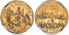 Basel. City gold 2 Ducats ND (1680-1700) AU55 NGC, KM-Unl, Fr-85. 6.68gm. An elaborately-designed issue showing an elevated city view with the iconic ...