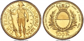 Confederation gold "Fribourg Shooting Festival" 100 Francs 1934-B MS67 PCGS, Bern mint, KM-XS19, Fr-505, Häb-21. From a mintage of only 2,000 pieces. ...