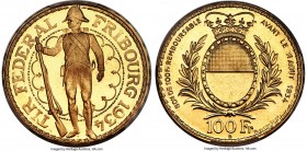 Confederation gold "Fribourg Shooting Festival" 100 Francs 1934-B MS66 PCGS, Bern mint, KM-XS19, Fr-505, Häb-21. From a mintage of 2,000, an appealing...