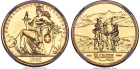 Confederation gold "Eternal Pact" 1/4 Unze (1/4 oz) 1986-(+M) MS69 NGC, Bern mint, KM-XMB4. An impressive example of this 1/4 Unze (1/4 Ounce) type co...