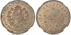 Republic "Montevideo Siege" Peso 1844 MS63 NGC, Montevideo mint, KM5, Almeida-032 (R1). Coin alignment. An iconic one-year siege issue numbering only ...
