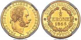Franz Joseph I gold 1/2 Krone 1866-A MS62 NGC, Vienna mint, KM2252, J-318. Immediately appealing for its watery fields and sharp portrait, a smatterin...