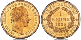 Franz Joseph I gold Krone 1859-A MS61 NGC, Vienna mint, KM2253, J-315. A splendid example of this incredibly elusive type, lightly reflectively throug...