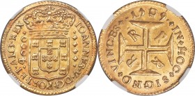 João V gold 4000 Reis 1709-R MS64 NGC, Rio de Janeiro mint, KM102, LMB-176. By far the finer of just two certified examples within NGC's database, non...