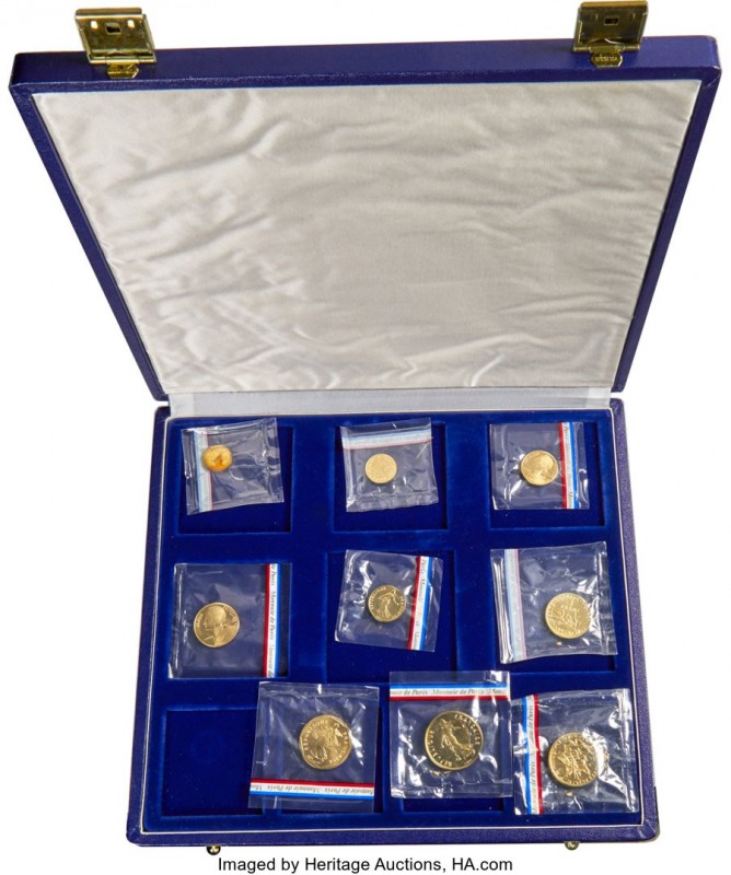 Republic 9-Piece Uncertified gold Partial Proof Piefort Set 1979, 1) Centime, KM...