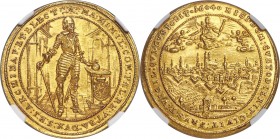 Bavaria. Maximilian I gold 5 Ducat 1640 MS63 NGC, Munich mint, KM268, Fr-196. Variety with date above. Commemorating the completion of new fortificati...