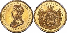 Brunswick-Wolfenbüttel. Karl II gold 10 Taler 1829-CvC MS62 NGC, Brunswick mint, KM1115, Fr-742, J-319, D&S-60. Bust left. A scarce type only infreque...