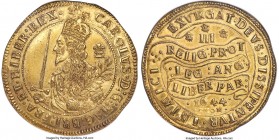 Charles I gold Triple Unite 1644 MS62+ NGC, Oxford mint, Plume mm, S-2729, N-2385, Brooker-841 (same dies). 27.00gm. Of utmost desirability and rarity...