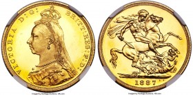 Victoria gold Proof Sovereign 1887 PR64 Cameo NGC, KM767, S-3866B. Especially notable for its portrait of Victoria which retains full unbroken frost, ...