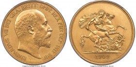Edward VII gold Matte Proof 5 Pounds 1902 PR63 PCGS, KM807, S-3966, W&R-40. The largest piece from Edward VII's coronation Proof set, produced with a ...