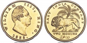 British India. William IV gold Proof Restrike 2 Mohurs 1835-(c) PR61 NGC, Calcutta mint, KM452.1, Prid-3, S&W-1.4. An ever popular restrike of this la...