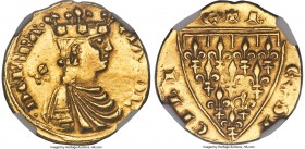 Sicily. Charles I d'Anjou (1266-1285) gold Reale d'Oro ND (1266-1278) AU55 NGC, Messina mint, Fr-653, MEC XIV-624var, MIR-143. 5.17gm. +• KΛROL' | • D...