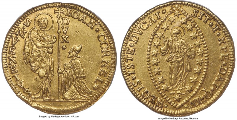 Venice. Giovanni Corner II gold 15 Zecchini ND (1709-1722) XF45 NGC, KM486, Fr-1...