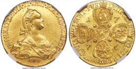 Catherine II gold 10 Roubles 1776/5-CПБ AU55 NGC, St. Petersburg mint, KM-C79a (overdate unlisted), Bit-32 (R; same). A seldom-seen type that becomes ...