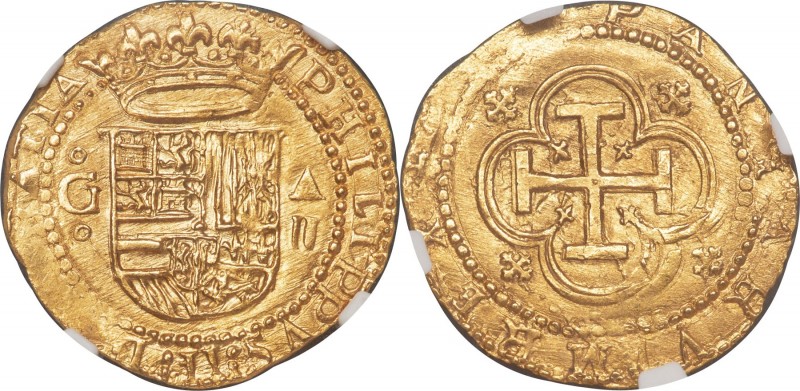 Philip II gold Cob 2 Escudos ND (1556-1598) G-A MS65 NGC, Granada mint, Fr-168, ...