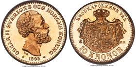 Oscar II gold Specimen 10 Kronor 1895-EB SP66 PCGS, Stockholm mint, KM743 (unlisted in Proof or Specimen), SGM-43. A flawless Specimen, almost never o...
